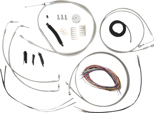 LA Choppers Complete Stainless Braided Handlebar Cable/Brake Line Kit Cable Kit Clear-Coated Natural Silver Alternate Length Clutch Line