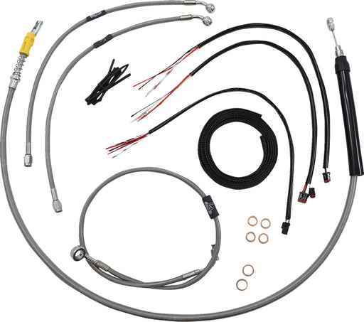 LA Choppers Complete Stainless Braided Handlebar Cable/Brake Line Kit Cable Kit Clear-Coated Natural Silver Alternate Length Clutch Line