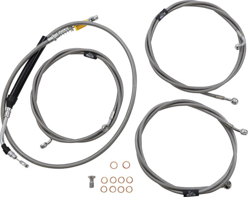 LA Choppers Standard Stainless Braided Handlebar Cable/Brake Line Kit Cable Kit Clear-Coated Natural Silver Alternate Length Clutch Line