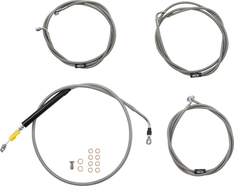 LA Choppers Standard Stainless Braided Handlebar Cable/Brake Line Kit Cable Kit Clear-Coated Natural Silver Alternate Length Clutch Line