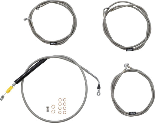 LA Choppers Standard Stainless Braided Handlebar Cable/Brake Line Kit Cable Kit Clear-Coated Natural Silver Alternate Length Clutch Line