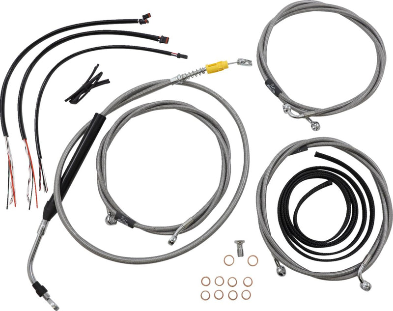 LA Choppers Complete Stainless Braided Handlebar Cable/Brake Line Kit Cable Kit Clear-Coated Natural Silver Alternate Length Clutch Line #LA-8056KT2-16