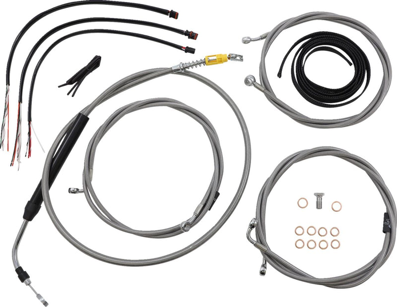 LA Choppers Complete Stainless Braided Handlebar Cable/Brake Line Kit Cable Kit Clear-Coated Natural Silver Alternate Length Clutch Line