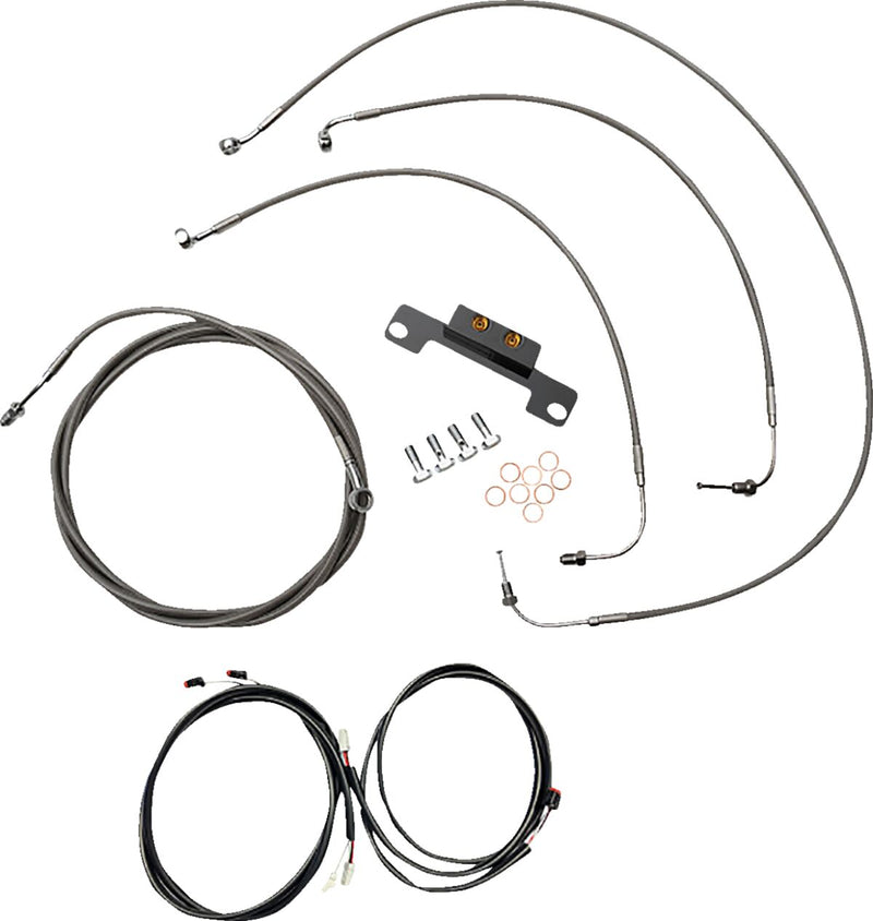 LA Choppers Complete Plug-and-Play Cable Kit Clear-Coated Natural Silver Braided Plug-N-Play Brake Line Clutch Line