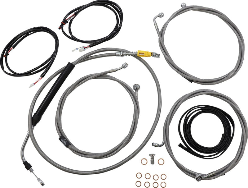 LA Choppers Complete Plug-and-Play Cable Kit Clear-Coated Natural Silver Alternate Length Braided Brake Line Clutch Line #LA-8056KT3-19