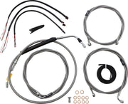 LA Choppers Complete Stainless Braided Handlebar Cable/Brake Line Kit Cable Kit Clear-Coated Natural Silver Alternate Length Clutch Line