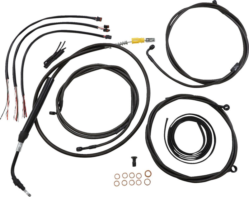LA Choppers Complete Midnight Braided Handlebar Cable/Brake Line Kit Cable Kit Black Clear-Coated Alternate Length Clutch Line Black| Clear-Coated| Natural #LA-8058KT2-19M