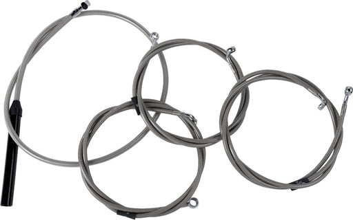LA Choppers Complete Stainless Braided Handlebar Cable/Brake Line Kit Cable Kit Clear-Coated Natural Silver Clutch Line