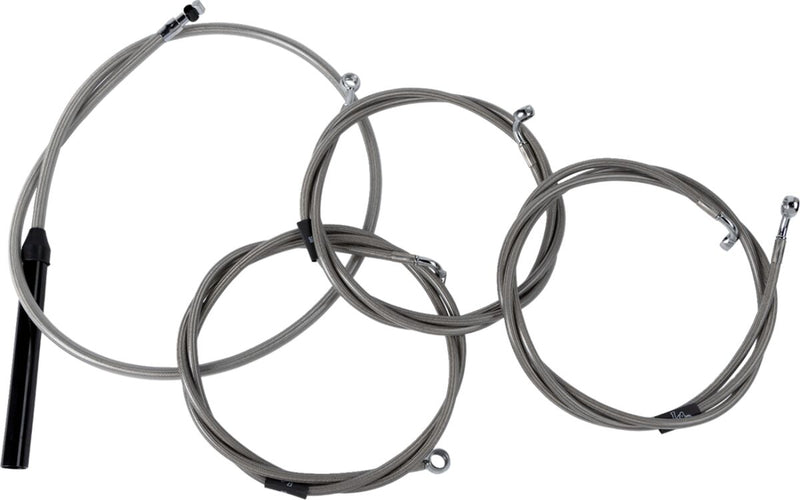 LA Choppers Complete Stainless Braided Handlebar Cable/Brake Line Kit Cable Kit Clear-Coated Natural Silver Clutch Line #LA-8059KT2-08