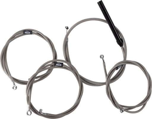LA Choppers Complete Stainless Braided Handlebar Cable/Brake Line Kit Cable Kit Clear-Coated Natural Silver Alternate Length Clutch Line