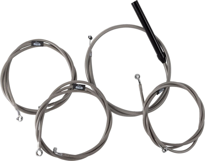 LA Choppers Complete Stainless Braided Handlebar Cable/Brake Line Kit Cable Kit Clear-Coated Natural Silver Alternate Length Clutch Line #LA-8059KT2-13