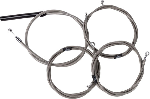 LA Choppers Complete Stainless Braided Handlebar Cable/Brake Line Kit Cable Kit Clear-Coated Natural Silver Alternate Length Clutch Line
