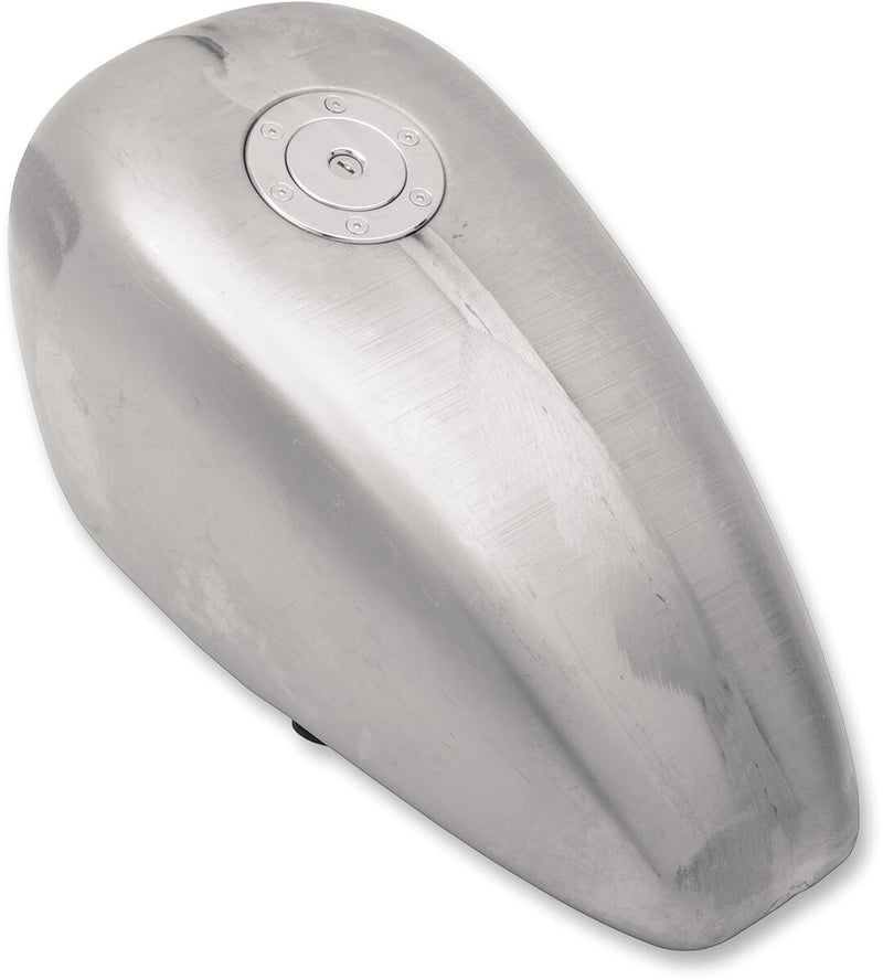 Drag Specialties Gas Tank with Chrome Aero-Style Gas Cap Raw Silver High Tunnel Rubber Mount Steel #011744