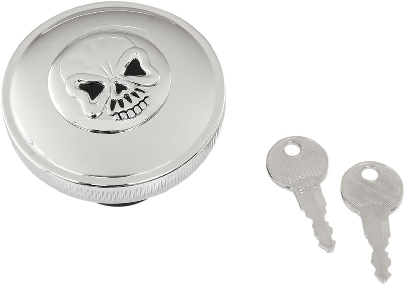 Drag Specialties Screw-In Locking Skull Gas Cap Fuel Cap Chrome Silver Vented Steel #03-0320AS-A