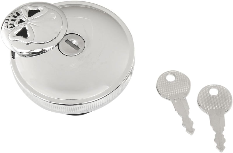 Drag Specialties Screw-In Locking Skull Gas Cap Fuel Cap Chrome Silver Vented Steel Each