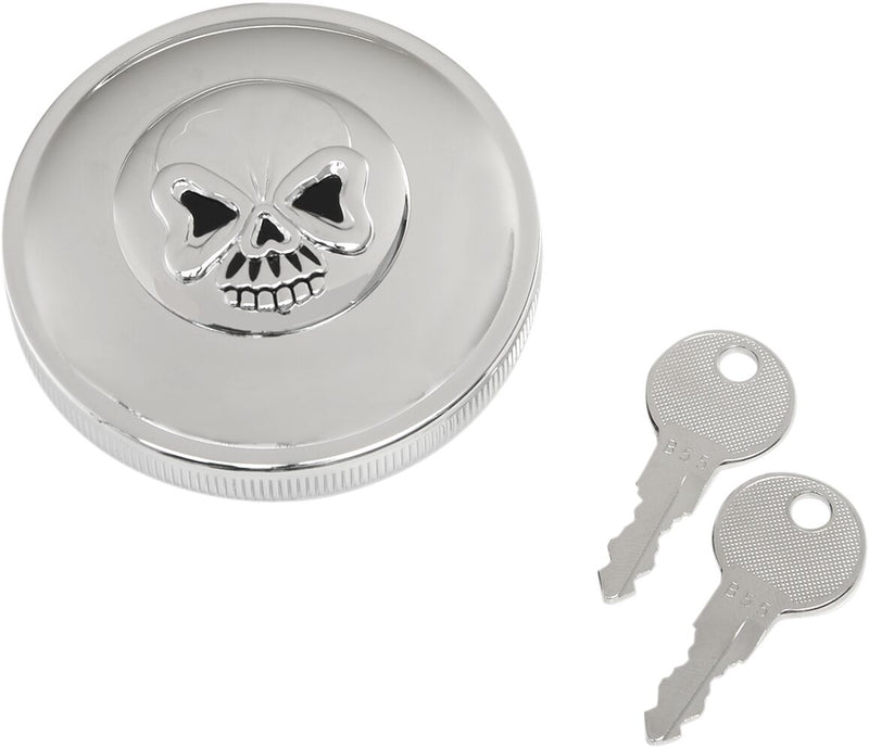Drag Specialties Screw-In Locking Skull Gas Cap Fuel Cap Chrome Silver Non-Vented Steel #03-0320AS-B