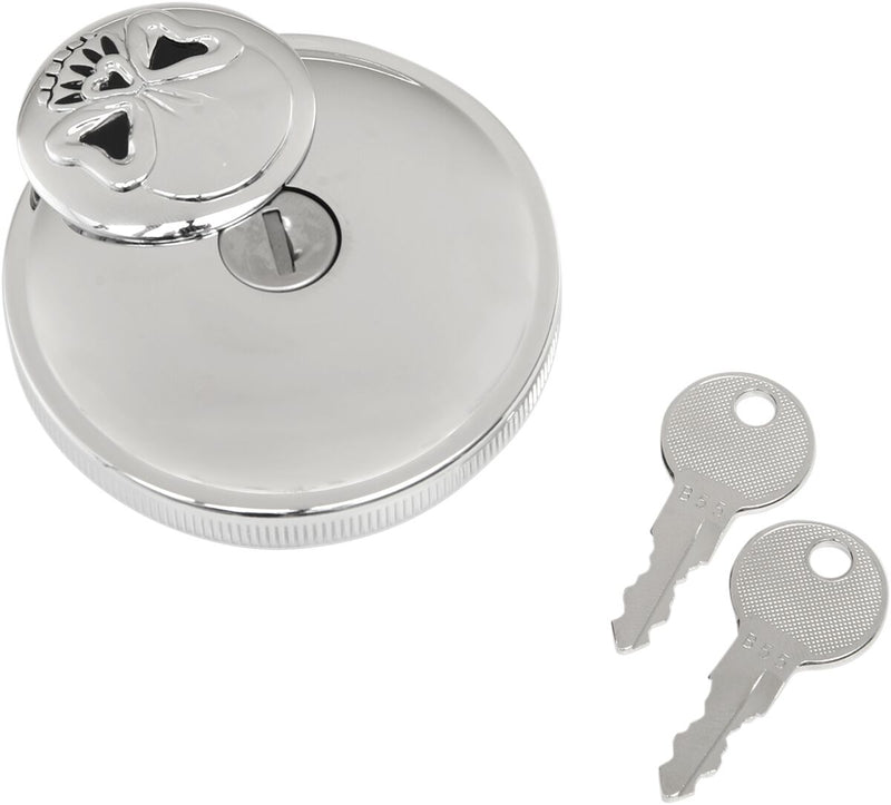 Drag Specialties Screw-In Locking Skull Gas Cap Fuel Cap Chrome Silver Non-Vented Steel Each