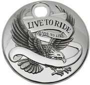 Drag Specialties "Live to Ride" Fuel Console Door Chrome Silver Die-Cast