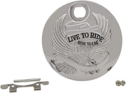 Drag Specialties "Live to Ride" Fuel Console Door Chrome Silver Die-Cast Each