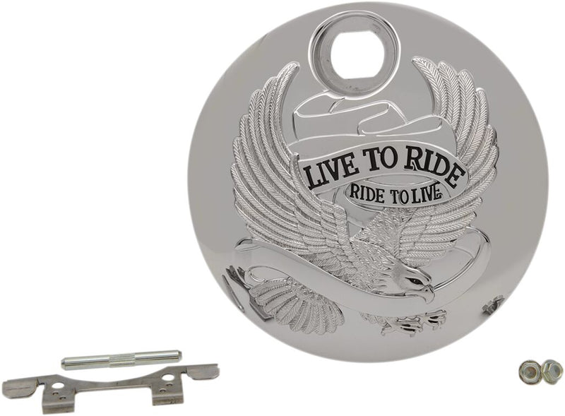 Drag Specialties "Live to Ride" Fuel Console Door Chrome Silver Die-Cast Each