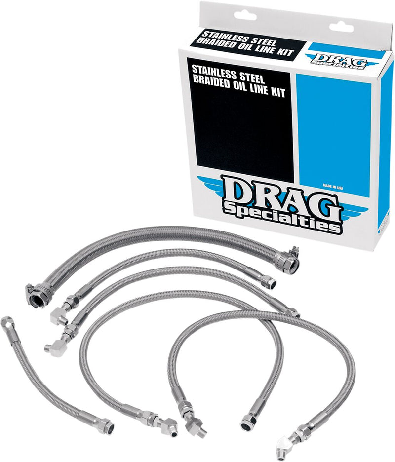 Drag Specialties Stainless Steel Braided Oil Line Kit Chrome Silver #606001