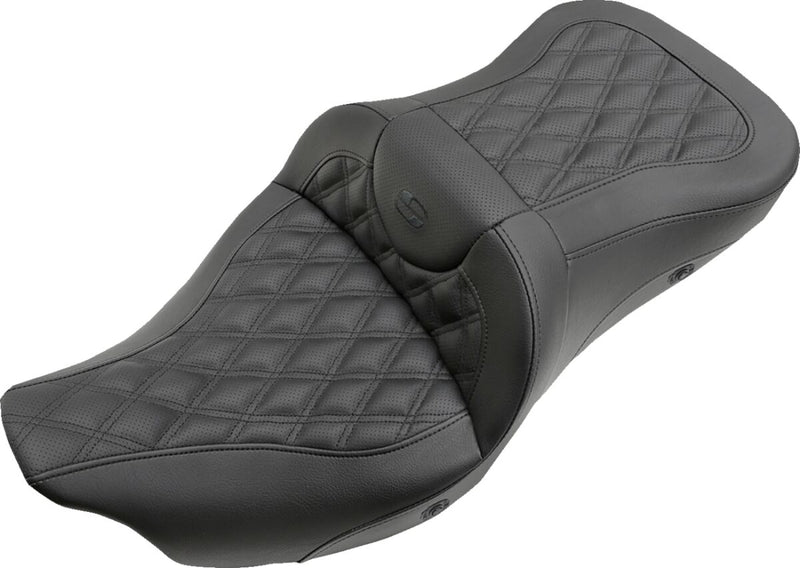 Saddlemen Heated Road Sofa Lattice Stitch Extended Reach Seat w/o Backrest for 2009-2013 Harley-Davidson Trike and 2008-2025 Harley-Davidson Touring Models