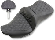 Saddlemen Heated Road Sofa Lattice Stitch Extended Reach Seat w/Backrest for 2009-2013 Harley-Davidson Trike and 2008-2025 Harley-Davidson Touring Models