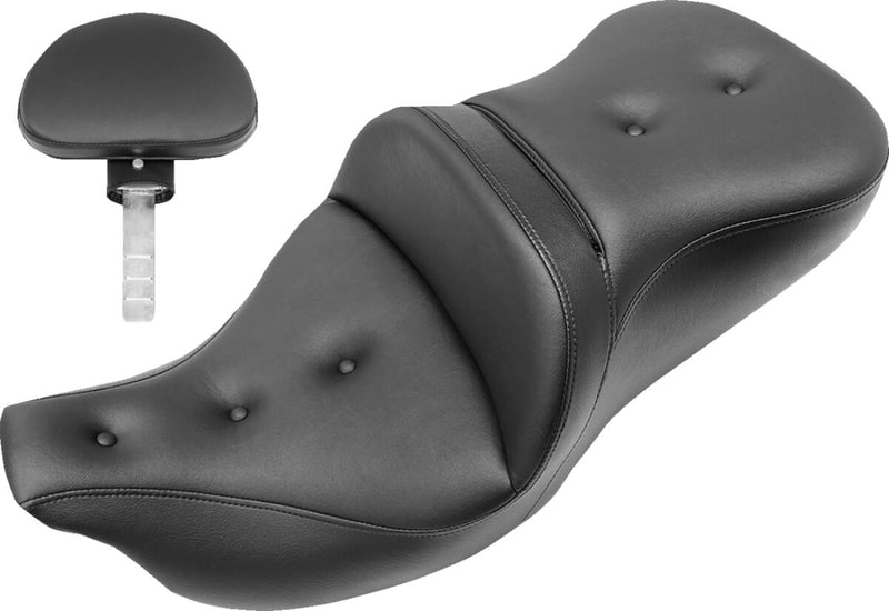 Saddlemen Road Sofa Pillow Top Extended Reach Seat w/Driver Backrest for 2008-2025 Harley-Davidson Touring Models Black #808-07B-183BR
