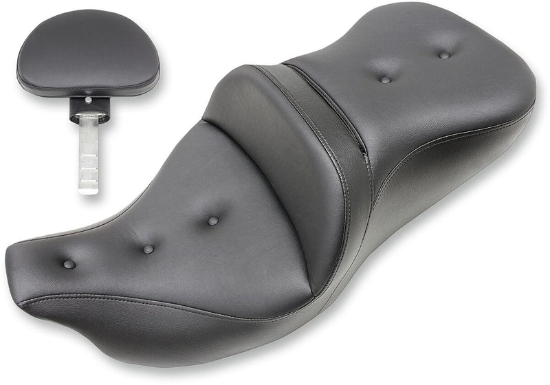 Saddlemen Road Sofa Pillow Top Extended Reach Seat w/Driver Backrest for 2008-2025 Harley-Davidson Touring Models Black #808-07B-183BR