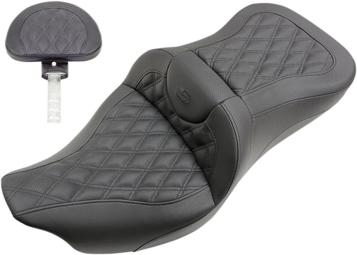 Saddlemen Lattice Stitch Roadsofa Seat w/Drivers Backrest for 2008-2025 Harley-Davidson Touring Models Black