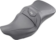 Saddlemen Black Extended Reach Road Carbon-Fibre Sofa Seat for 2008-2025 Harley-Davidson Touring Models Black| Silver