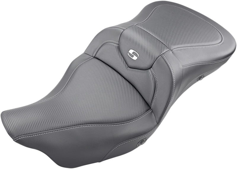 Saddlemen Black Extended Reach Heated Road Sofa Carbon Fibre Seat for 2008-2025 Harley-Davidson Touring Models
