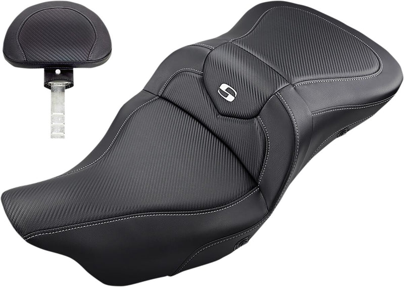 Saddlemen Heated Road Soft Carbon-Fibre Seat w/Backrest for 2008-2025 Harley-Davidson Touring Models