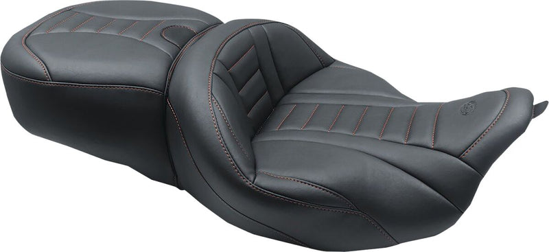 Mustang One-Piece Deluxe Touring Seat with Removable Backrest Option Black Red #79006AB