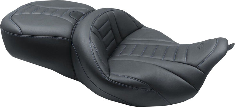 Mustang One-Piece Deluxe Touring Seat with Removable Backrest Option Black Blue