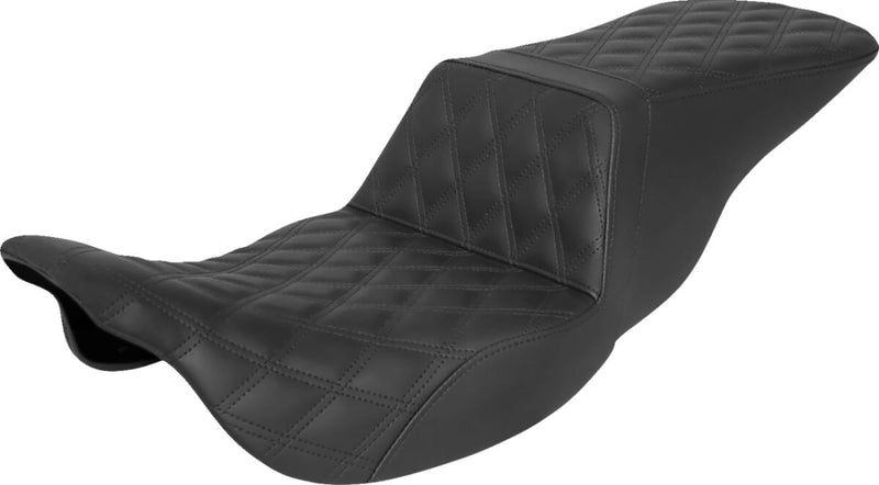 Saddlemen Tour Step-Up Front & Rear Lattice Stitched Seat In Black For Harley-Davidson 2008-2023 Touring FLHR, FLHT, FLHX & FLTR Models