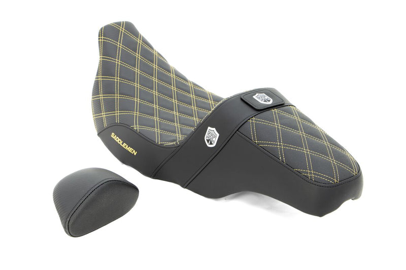 Saddlemen Pro Series SDC Performance Gripper Seat In Black With Gold Stitching For Harley-Davidson 2008-2023 Touring FLHR, FLHT, FLHX & FLTR Models