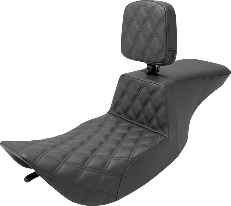 Saddlemen Front Lattice Stitch Tour Step Up Seat w/Rider Backrest for 1997-2007 Harley-Davidson Road King and 2006-2007 Harley-Davidson Street Glide Motorcycles