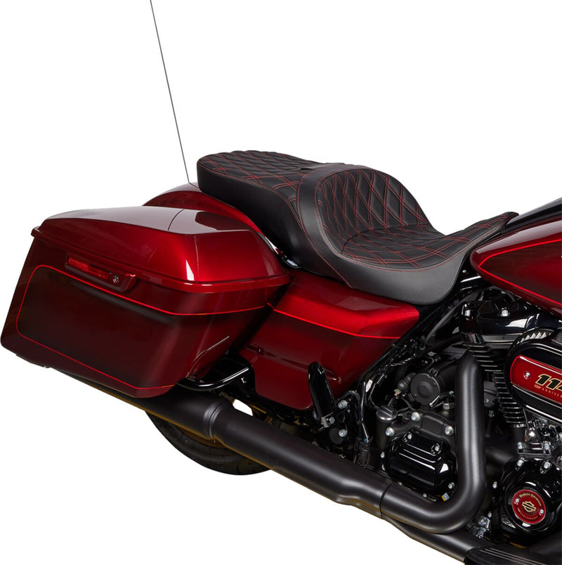 Drag Specialties Seats Freedom Touring Seat Black Red 2-Up Seat Vinyl #0801-1484