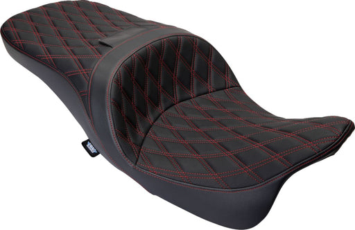 Drag Specialties Freedom Touring Double Diamond Red Stitched Seat For Harley Davidson 2009-2024 Touring Models