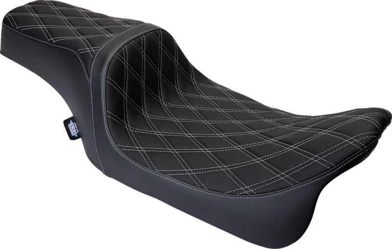 Drag Specialties Black Predator 1-up Vinyl Double Diamond Silver Seat W/out Backrest for 2008-2023 Harley-Davidson Touring and 2009-2023 Harley-Davidson Trike Motorcycles