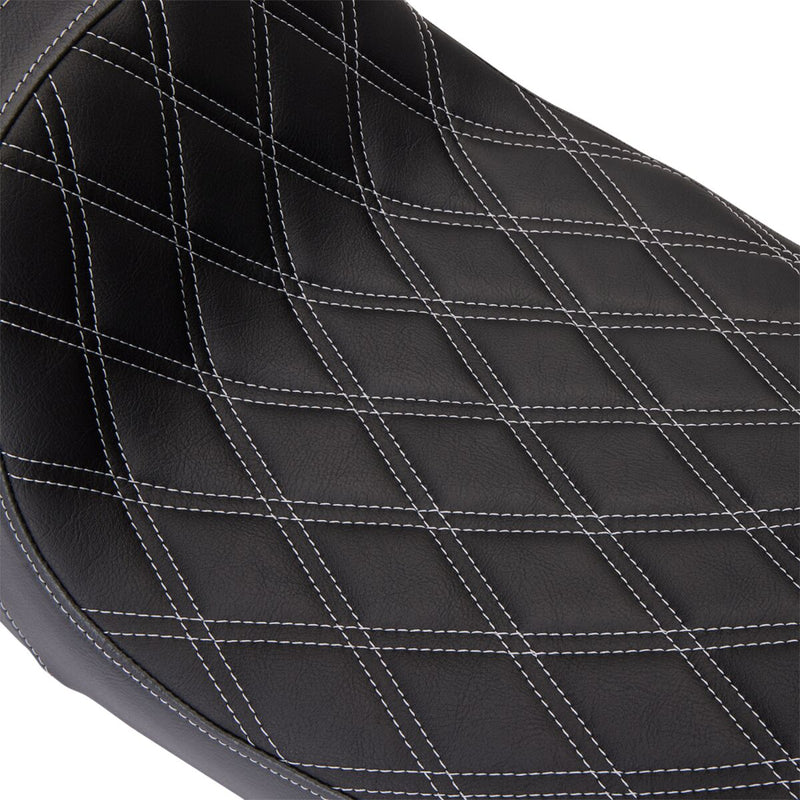 Drag Specialties Black Predator 1-up Vinyl Double Diamond Silver Seat W/out Backrest for 2008-2023 Harley-Davidson Touring and 2009-2023 Harley-Davidson Trike Motorcycles