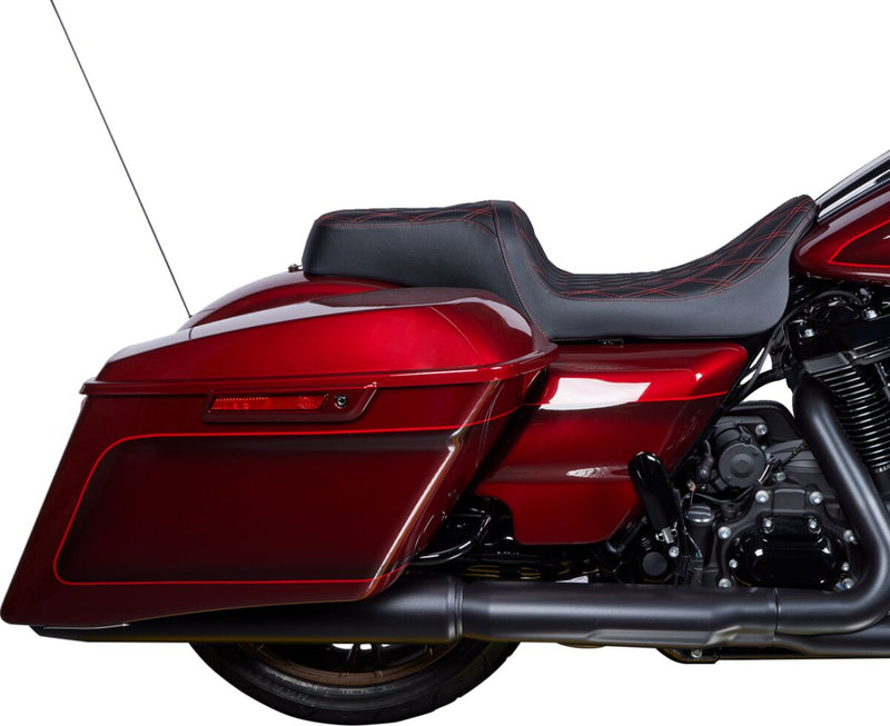 Drag Specialties Seats Predator 1-Up Seat Black Vinyl Black| Red #08011491