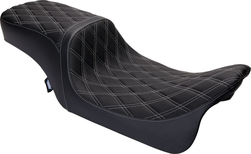Drag Specialties Black Predator 2-Up Vinyl Double Diamond Seat w/Silver Stitching for 2009-2024 Harley-Davidson Trike and 2008-2025 Harley-Davidson Touring Motorcycles