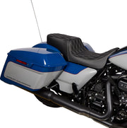 Drag Specialties Black Predator 2-Up Vinyl Double Diamond Seat w/Silver Stitching for 2009-2024 Harley-Davidson Trike and 2008-2025 Harley-Davidson Touring Motorcycles