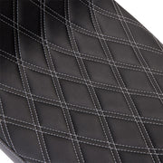 Drag Specialties Black Predator 2-Up Vinyl Double Diamond Seat w/Silver Stitching for 2009-2024 Harley-Davidson Trike and 2008-2025 Harley-Davidson Touring Motorcycles