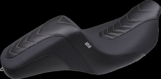 Mustang Kodlin Signature Series Squareback™ Seat for 2008-2024 Harley-Davidson Black Grey 2-Up Seat One-Piece Vinyl