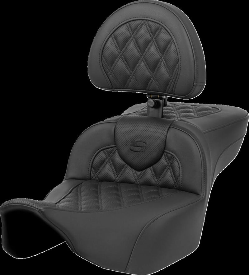 Saddlemen Black Roadsofa Lattice Stitch Extended Reach Seat w/ Drivers Backrest for 2023-2026 Harley-Davidson Touring Models