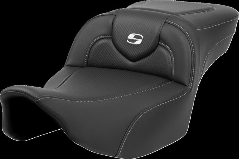 Saddlemen Black Carbon Fibre Roadsofa Silver Stitch Extended Reach Seat for 2023-2026 Harley-Davidson Touring Models