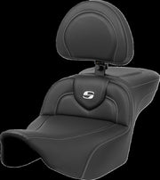 Saddlemen Black Carbon Fibre Roadsofa Silver Stitch Extended Reach Seat w/ Drivers Backrest for 2023-2026 Harley-Davidson Touring Models